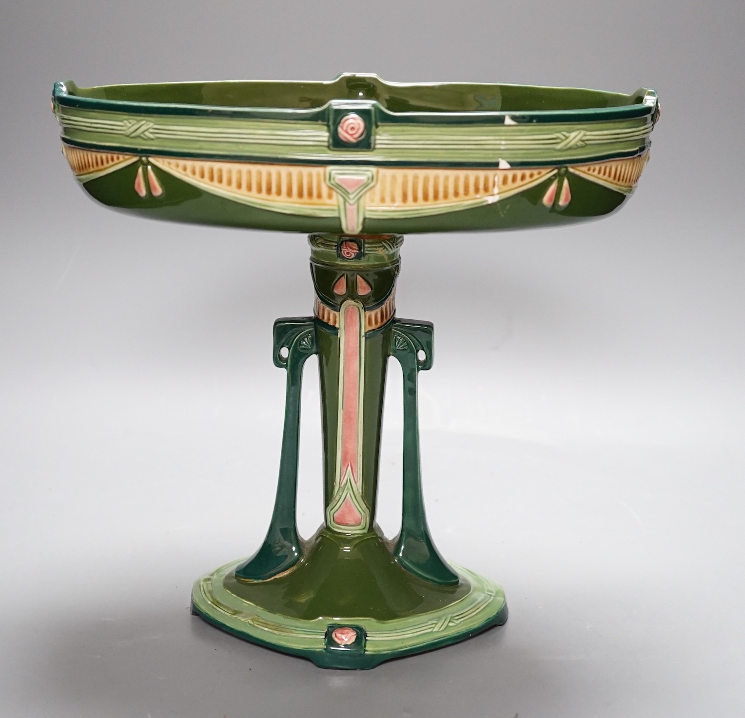 An Eichwald pottery centrepiece (a.f) 27cm